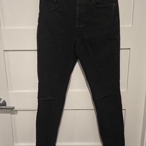 We The Free Black Skinny Jeans with Raw Hem & Distressed Knees Free People Boho